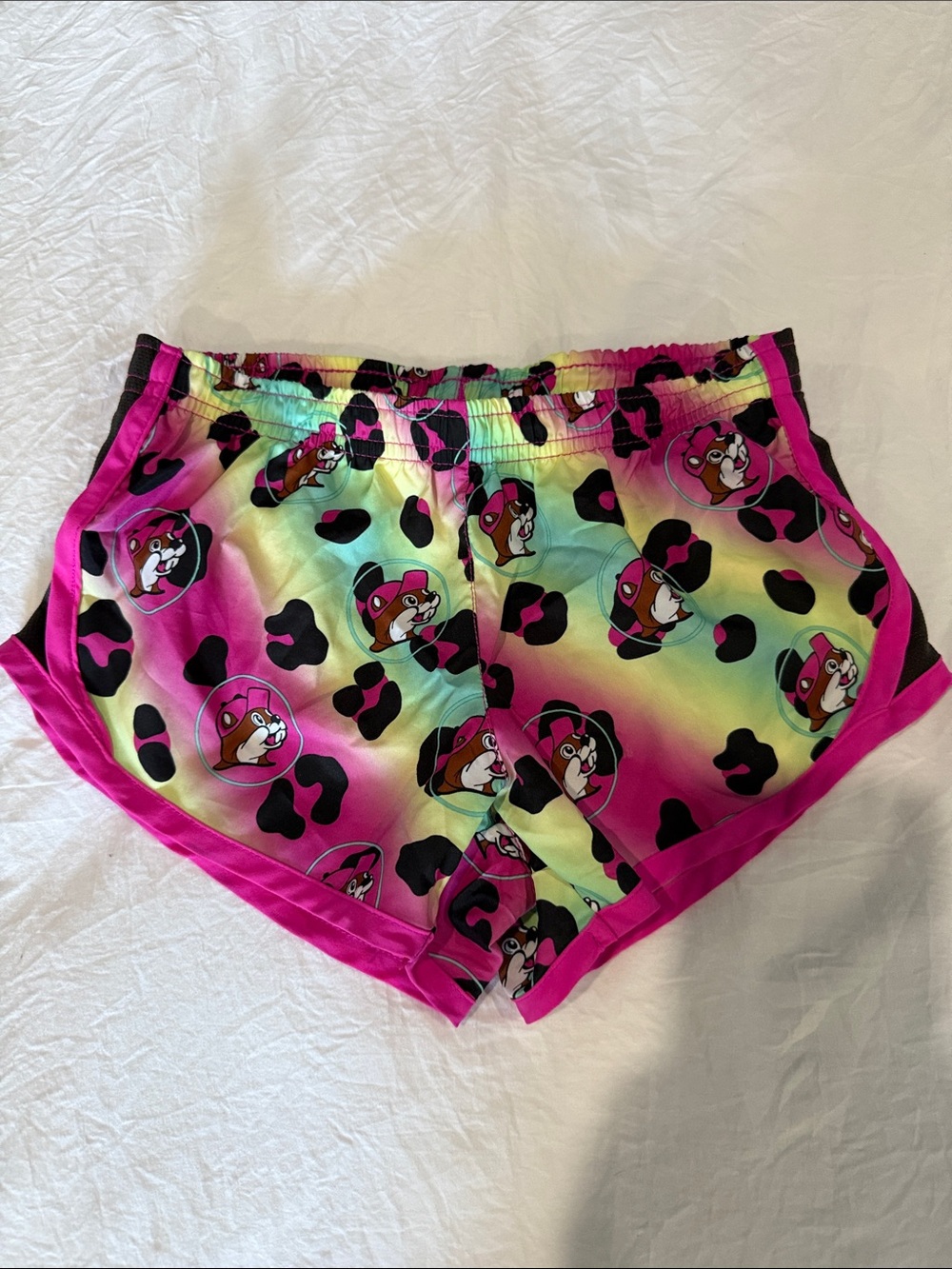 Girls' Neon Rainbow Animal Print Lounge Shorts with Pink Trim